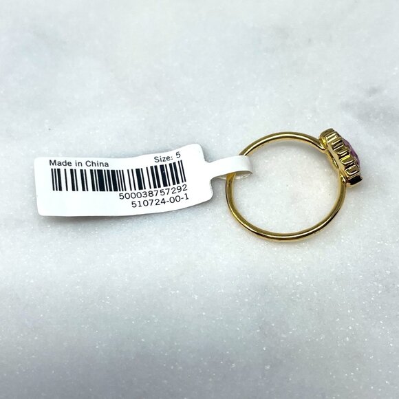 Banana Republic NWT Purple Pink Gemstone Faux Diamond Floral Gold Ring, Size 5 - Picture 5 of 7